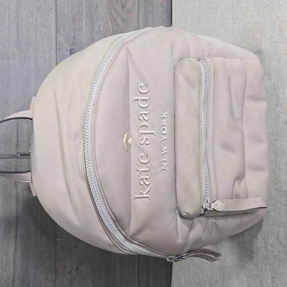 Kate Spade Ella Ksnyl Puffy  Warm Beige Padded Nylon Backpack - Picture 2 of 10